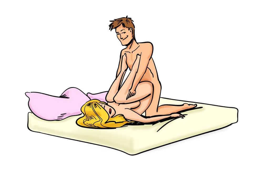 Illustration of couple performing the Naughty Frog Pounder sexual position.