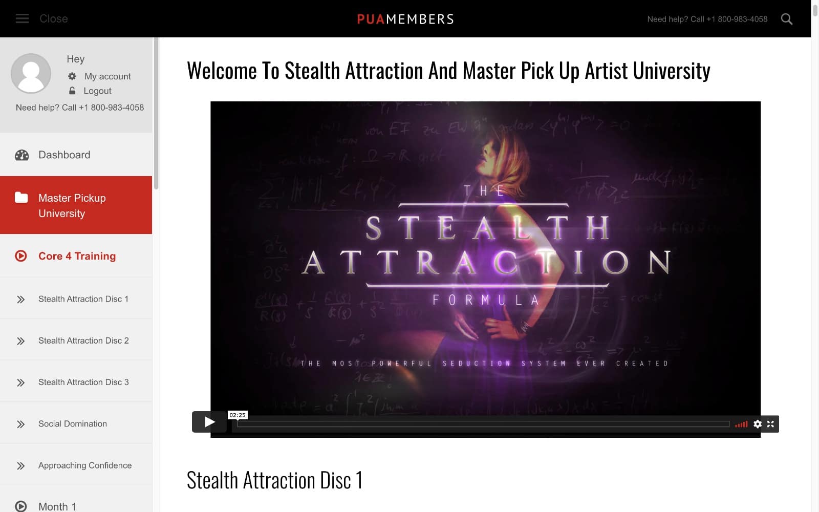 Stealth Attraction Review - Screenshot of the members area.