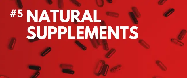 Floating red and black capsules over red background, bold heading Natural Supplements – How to Increase Sex Drive